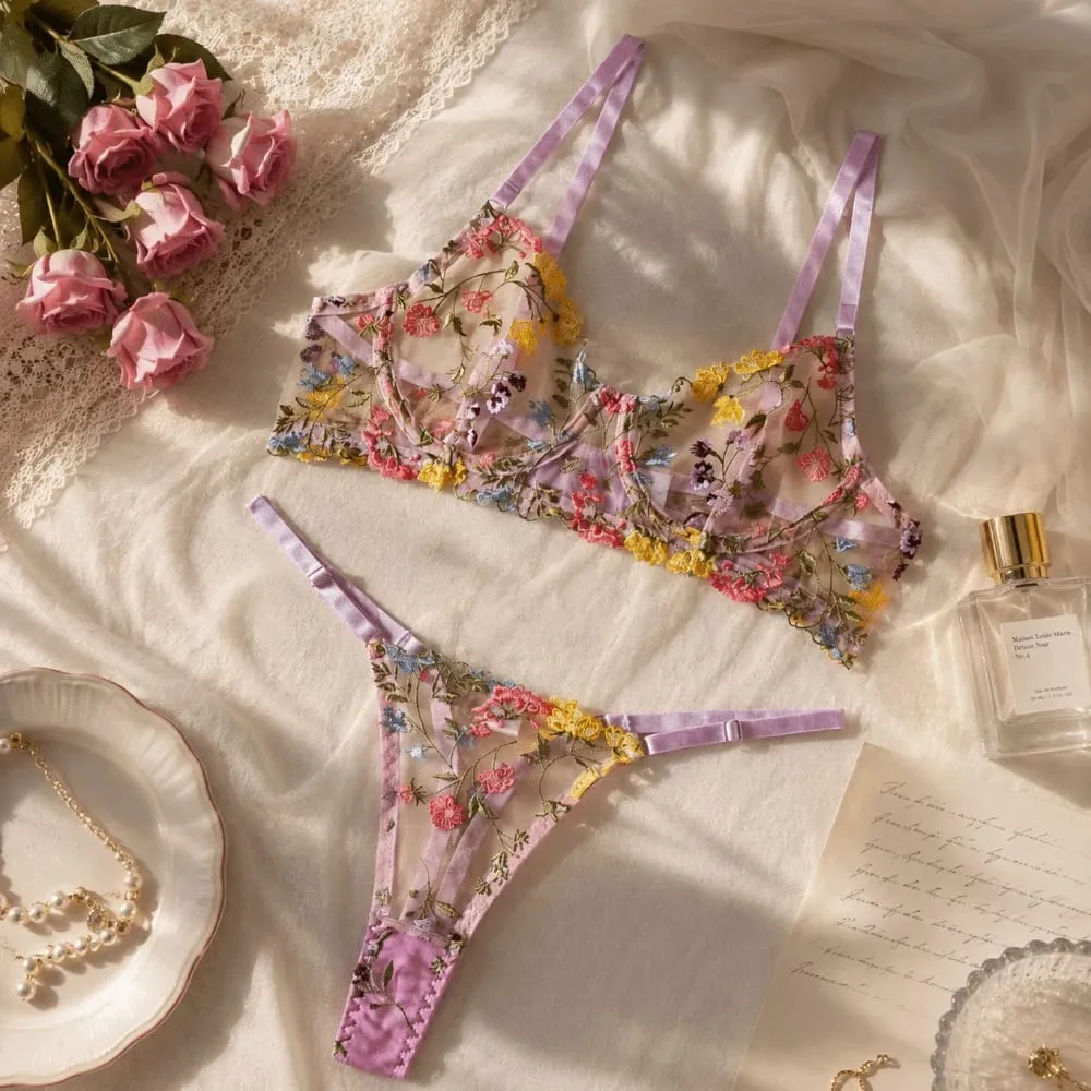 Bohemia Transparent Lingerie Set Push Up Ultra-thin Panties Bra Set Elegant Bra Suit Women — image 4