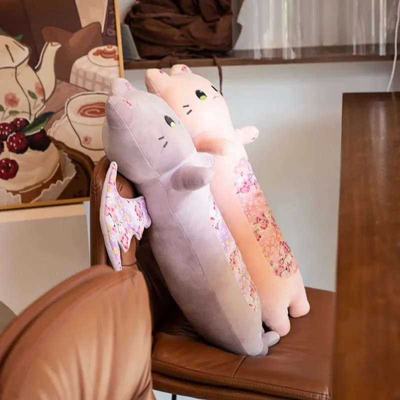 Cuscini per il corpo di gatti carini da 60 cm Gatto in fiore di ciliegio con ala di pipistrello Peluche Kawaii Morbido cuscino per dormire Cuscino per ragazza Regalo di compleanno — image 7