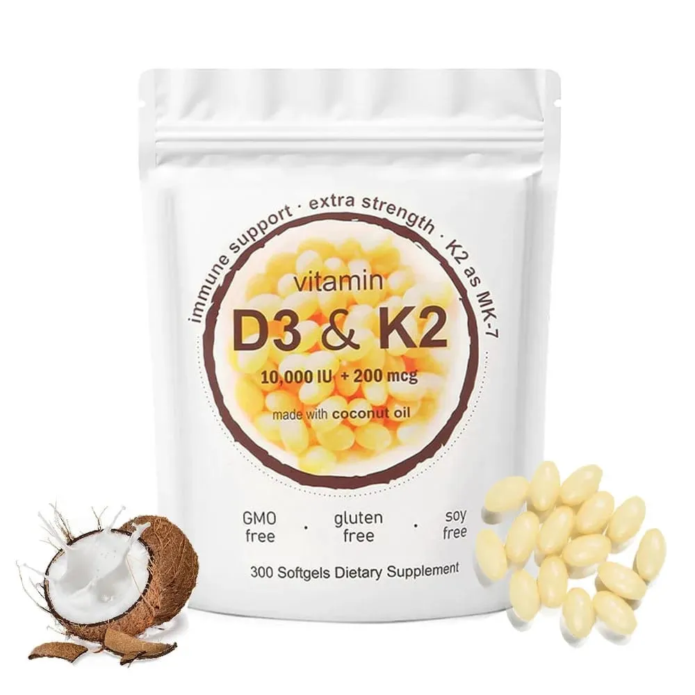 180/300 Vitamin D3 K2 Softgel Supplement with Coconut Oil - 2-in-1 Vitamins D & K Complex | Extra Strength Easy to Swallow — image 1