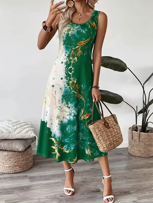 2026 Women's Casual Dresses Luxury Artistic Gradient Print Sleeveless Tank Dress Female Clothing Elegant Beach Dress New — image 4