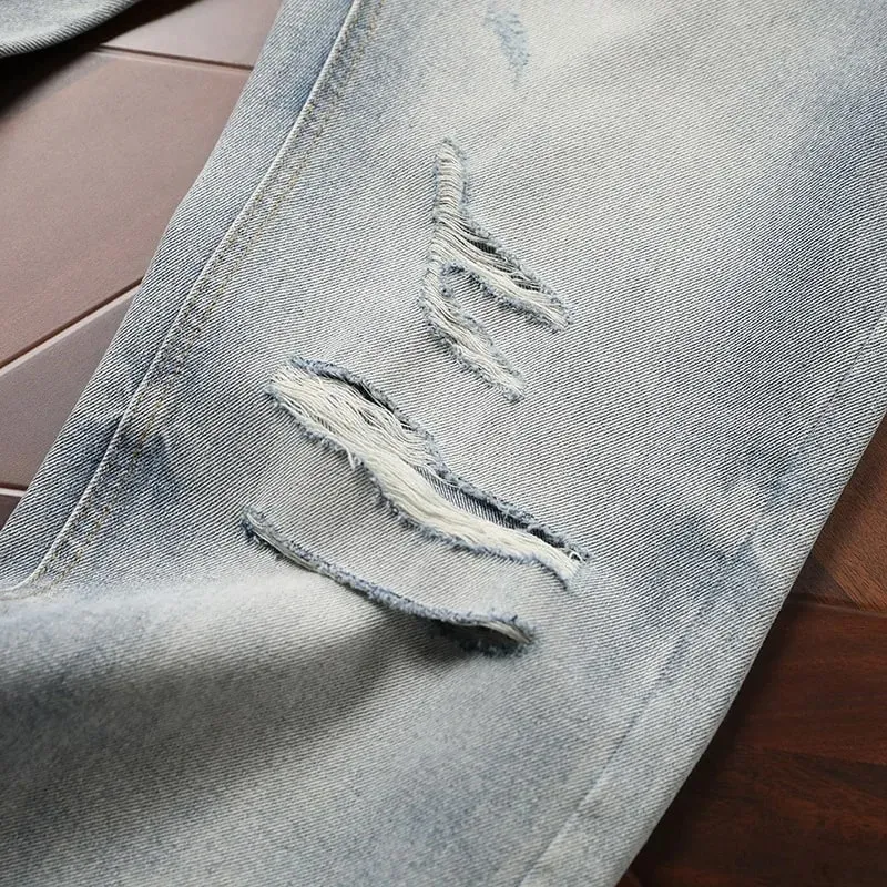 Man Pants Mens Jeans Spring New Heavyweight American Washed Relaxed Fit Bootcut Trousers For Casual Wear — image 5
