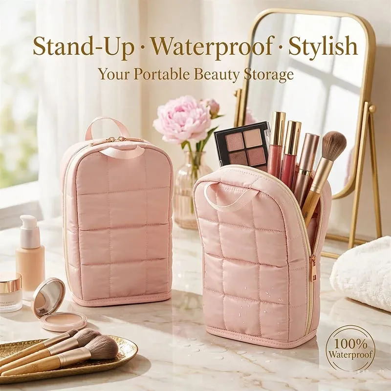 Standing Makeup Brushes Storage Bag Large Capacity Waterproof PU Leather Cosmetic Tools Organizer For Makeup Brushes Lipsticks