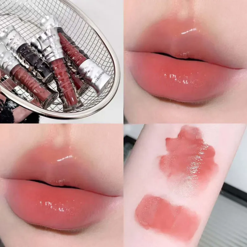 크리스탈 펑크 레드 브라운 글로시 립 얼룩 미러 립 글레이즈 쉬어 누드 글리터 립 색조 워터리 샤인 플럼 핑 메이크업 화장품