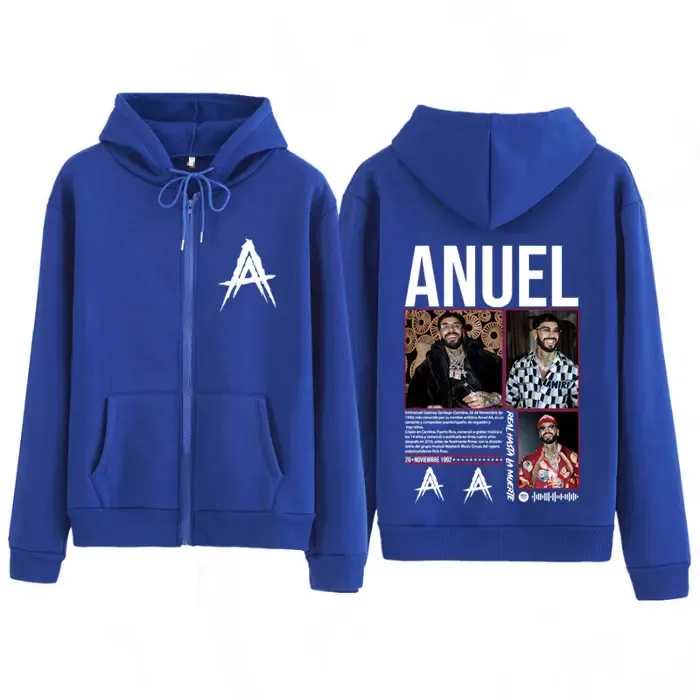 Rapper Anuel AA Album Tour 2025 Vintage Graphic Zipper Hoodie Men Women Fashion Long-sleeved Casual Hip-hop Zip Up Sweatshirts — image 6