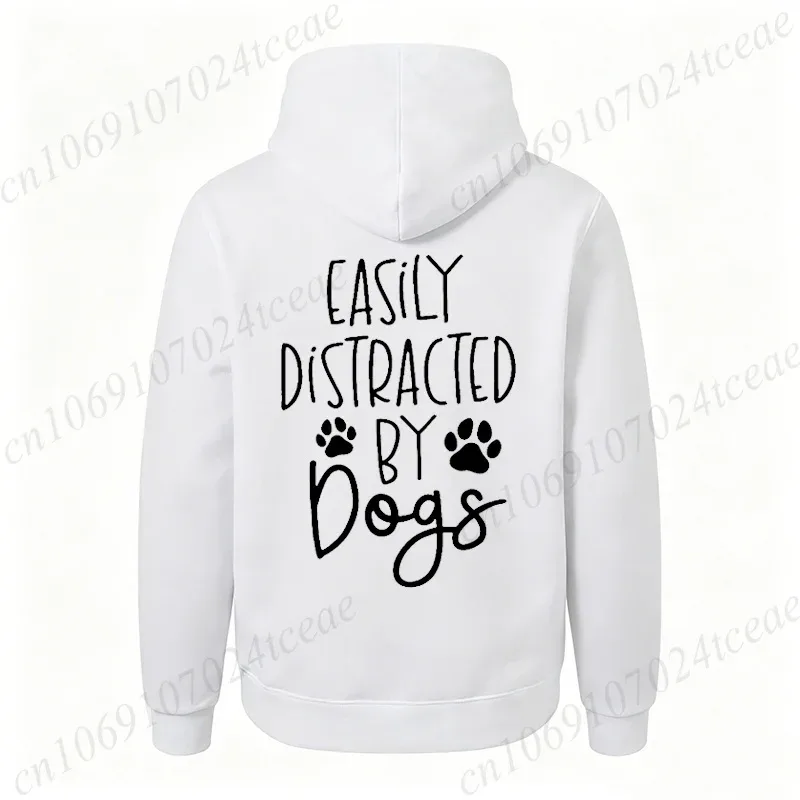 Dog Lover Hoodies for Women Men Dog Paw Sweatshirts Pet Owner Tracksuits Easily Distracted By Dogs Letter with Paw Print Hoodies — image 8