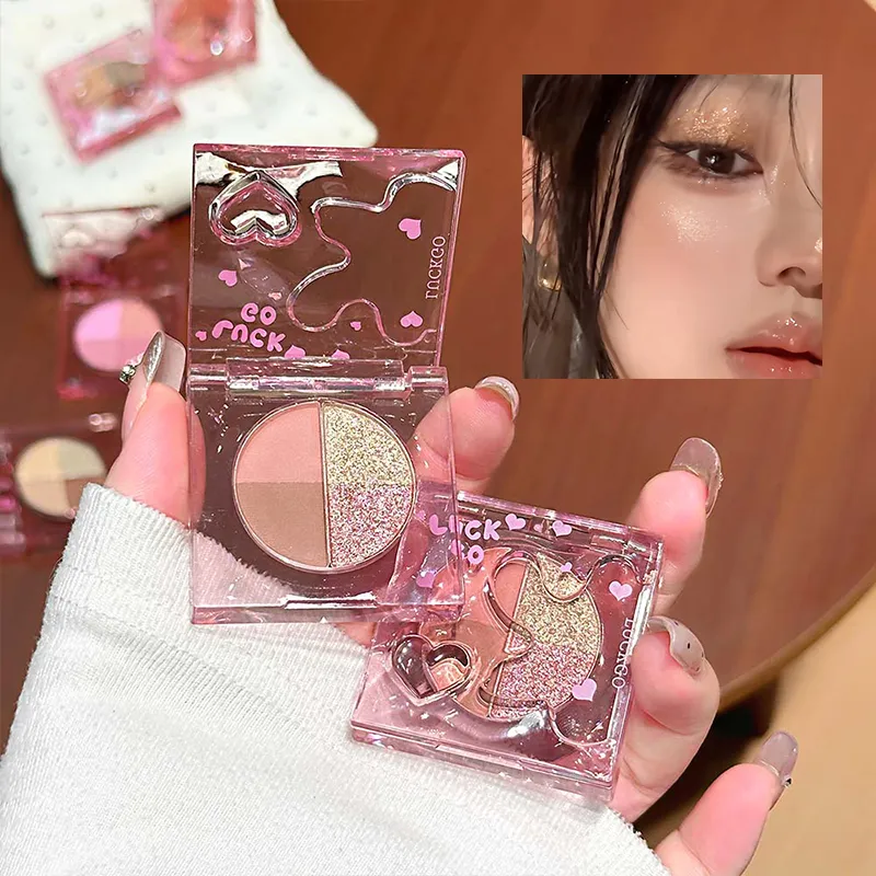 Mini 4-Color Eyeshadow Palette Natural Brightening Matte & Shimmer Lying Silkworm Eye Shadow Lavender Korean Makeup Cosmetics