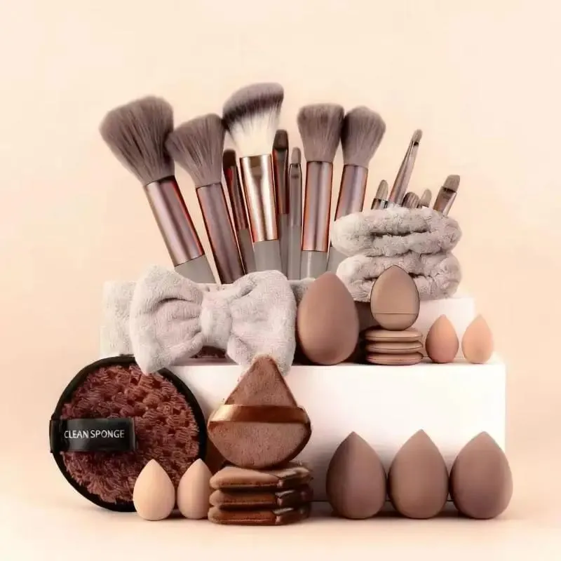 20/33Pcs Makeup Tool Kit Full Set with Makeup Puffs Brushes Beauty Sponges for Make‑up & Makeup Removal