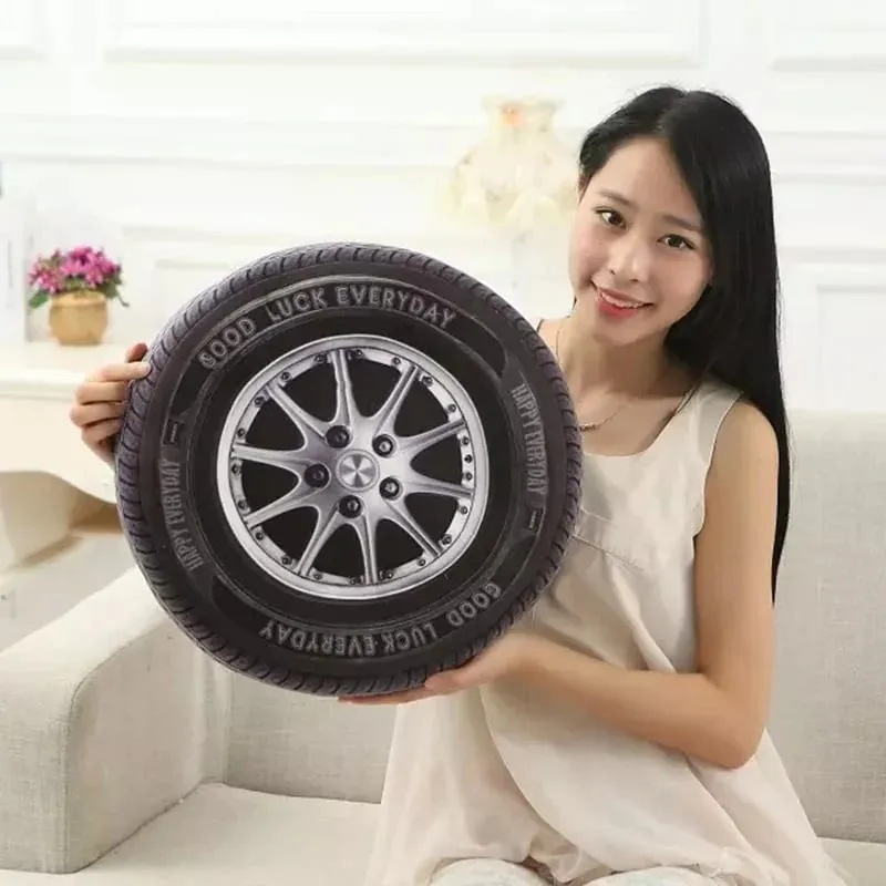 3D Simulation Car Tire Plush Pillow Realistic Printed Wheel Cushion Creative Funny Sofa Throw Pillow Auto Enthusiast Decor Gift