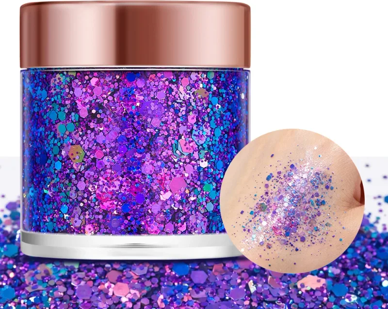 Body Face Glitter Gel Sequins for Eye & Body Hair Makeup Long-Lasting Shimmer Chameleon Gel Decorations Brighten Stage Makeup