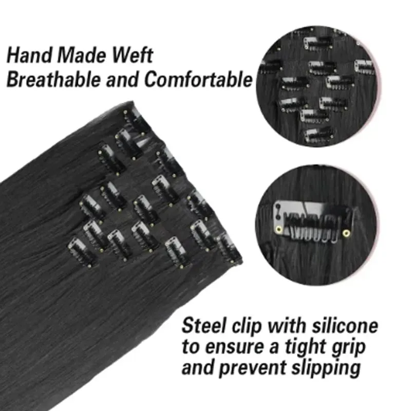 Synthetic 24inch Clips in Hair Extensions Long Straight Hairstyle Blonde Black Hairpieces Heat Resistant False Hair Daily Use — image 3