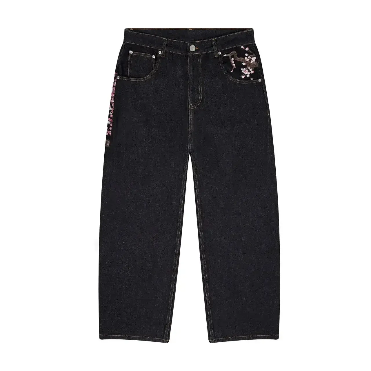 New Sakura Carp Embroidered Jeans Y2k Harajuku Retro Men and Women Loose Street Style Trousers Gothic Punk Casual Straight Jeans