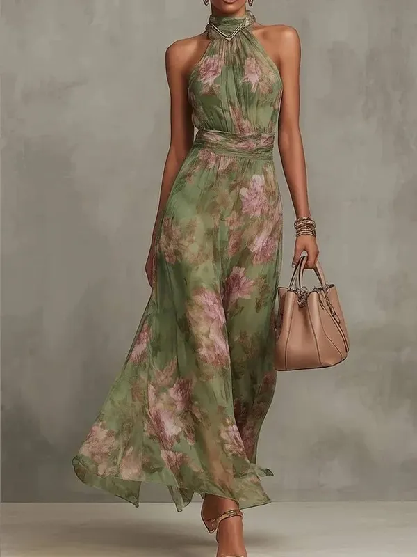 Organza Floral Printed Maxi Dress Fashion V-neck Puff Sleeve 2026 Spring/summer Romantic Women Party Gown Elegant Lady Vestidos — image 17
