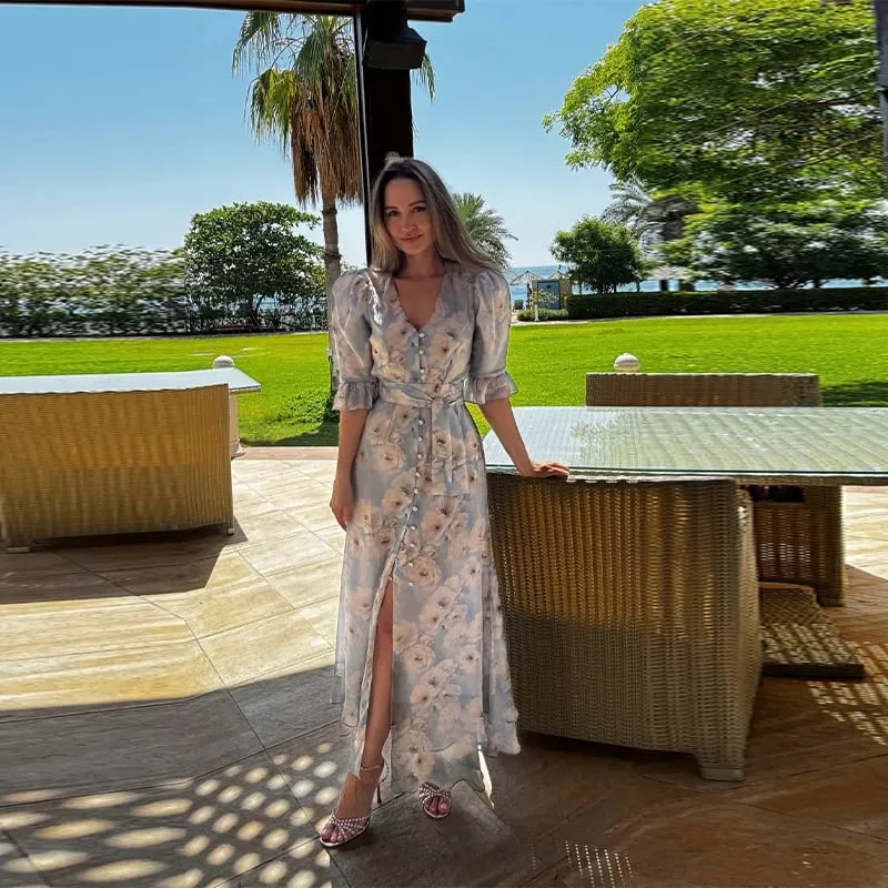Women Dress Color Blocking Maxi Sleeveless Dresses Scarf Slimming Side Slit Long Dress Elegant Beach Vacation Party Outfit Lady — image 9