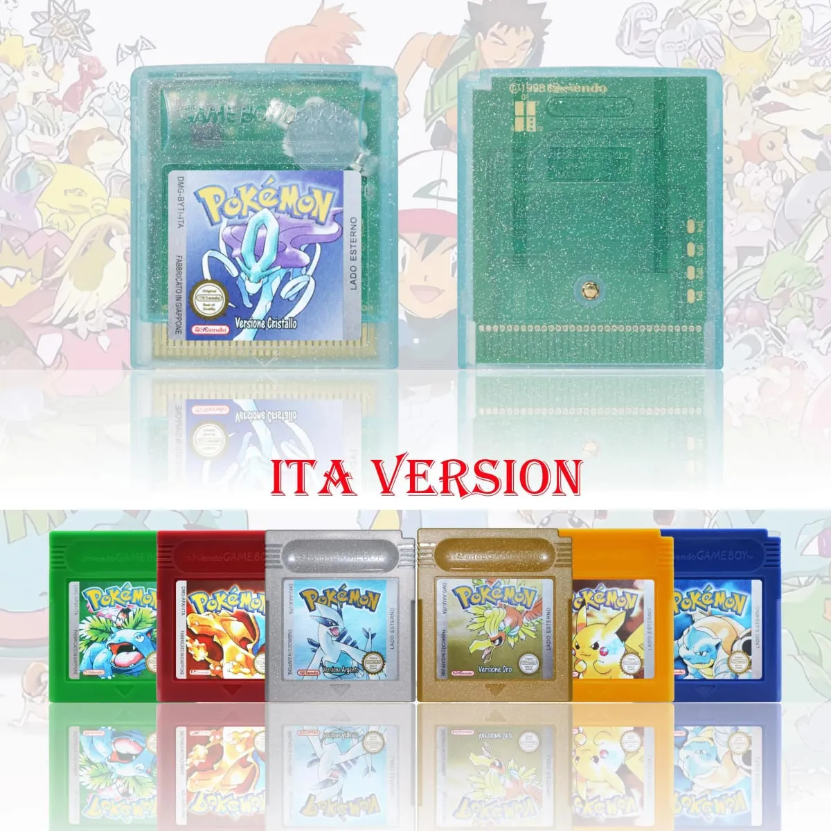 GBA/GBC ITA Version Pokemon Rubino/Zaffiro/Smeraldo/Cristallo/Verde Game Cartridge Video Game Card High Quality with Battery