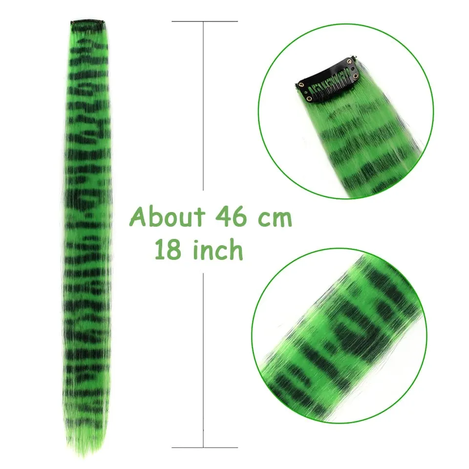 1pc/set Stripe Printed Hair Colorful Long Straight Hair Pieces Synthetic Clip-in Hair Extensions for Daily Use Party Halloween — image 6