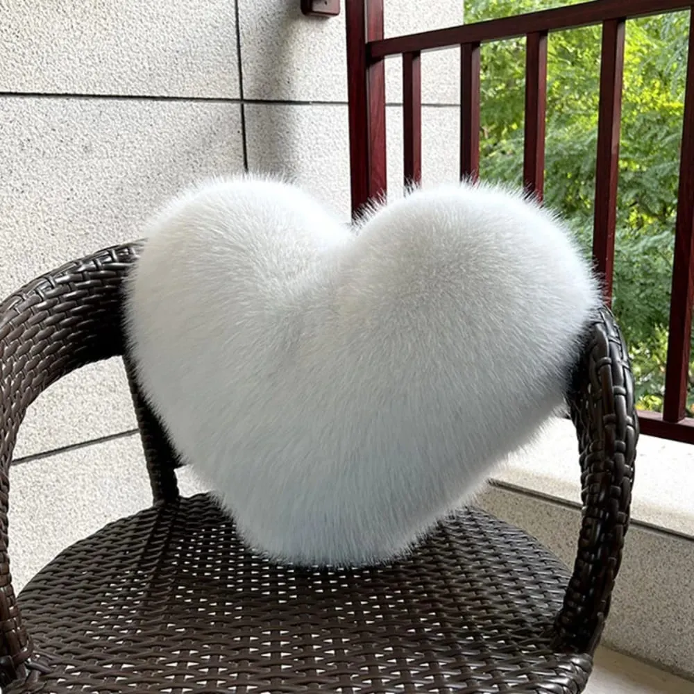 New Fur Heart Pillow Pink Color Love Heart Shaped Soft Pillow PP Cotton Fluffy Stuffed Pillow for Birthday