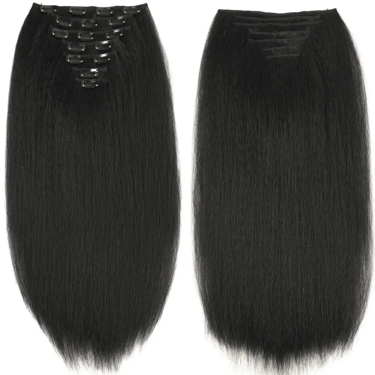 Synthetic Kinky Straight Clip-In Hair Extensions for Women Full Head Yaki Hair Extensions 16 Clips 7 Pcs — image 2