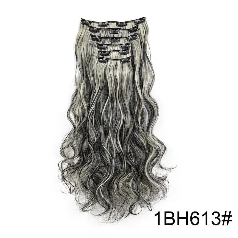 24 Inch Synthetic Clip in Hair Extensions Long Straight Heat Resistant Fiber Hairpiece for Party Cosplay Daily Wear Blonde Black