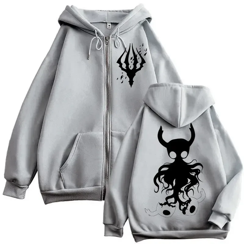 Limited Hollow Knight Game Graphic Zipper Hoodies Gothic Vintage Zip Up Hooded Sweatshirts Men Women Fashion Casual Pullovers — image 7