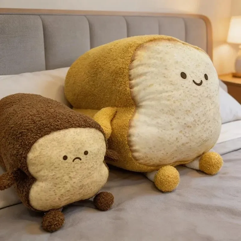 Soft Toast Shaped Stuffed Cushion Emotion Face Design Home Living Room Decoration Kids Daily Rest Practical Birthday Gift Pillow — image 2