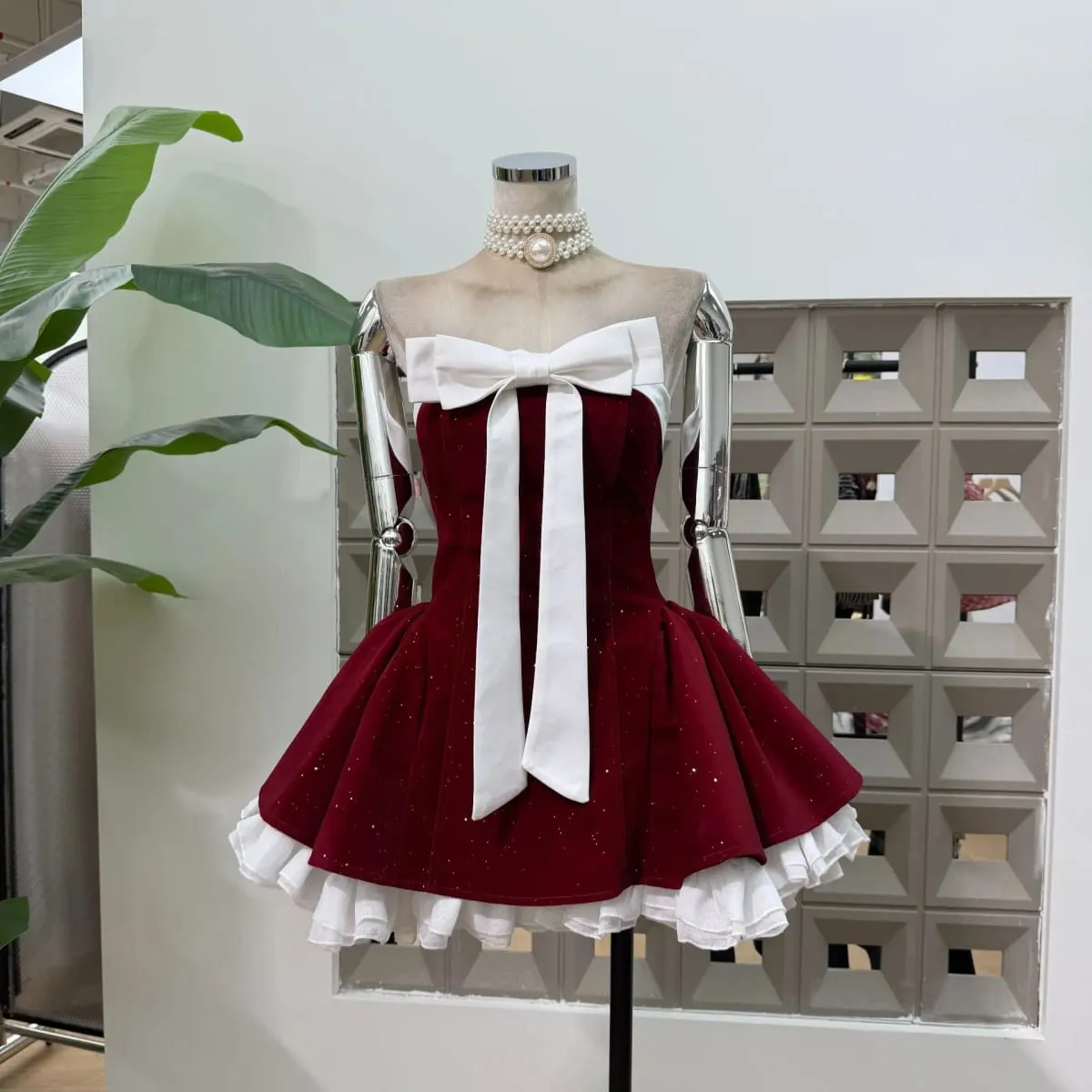 Women Sexy Strapless Backless Polka Dot Bow A Line Dress Party Birthday Evening Ball Gowns Nightclub Show Wear Fashion Vestido — image 5