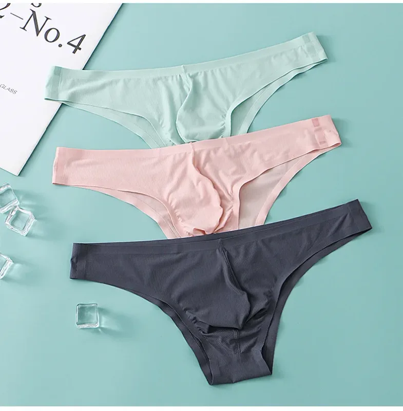 Intimo da uomo a triangolo piccolo a mezza anca a vita bassa sexy da uomo giovane slip senza cuciture in seta di ghiaccio mutandine estive leggere e traspiranti — image 15