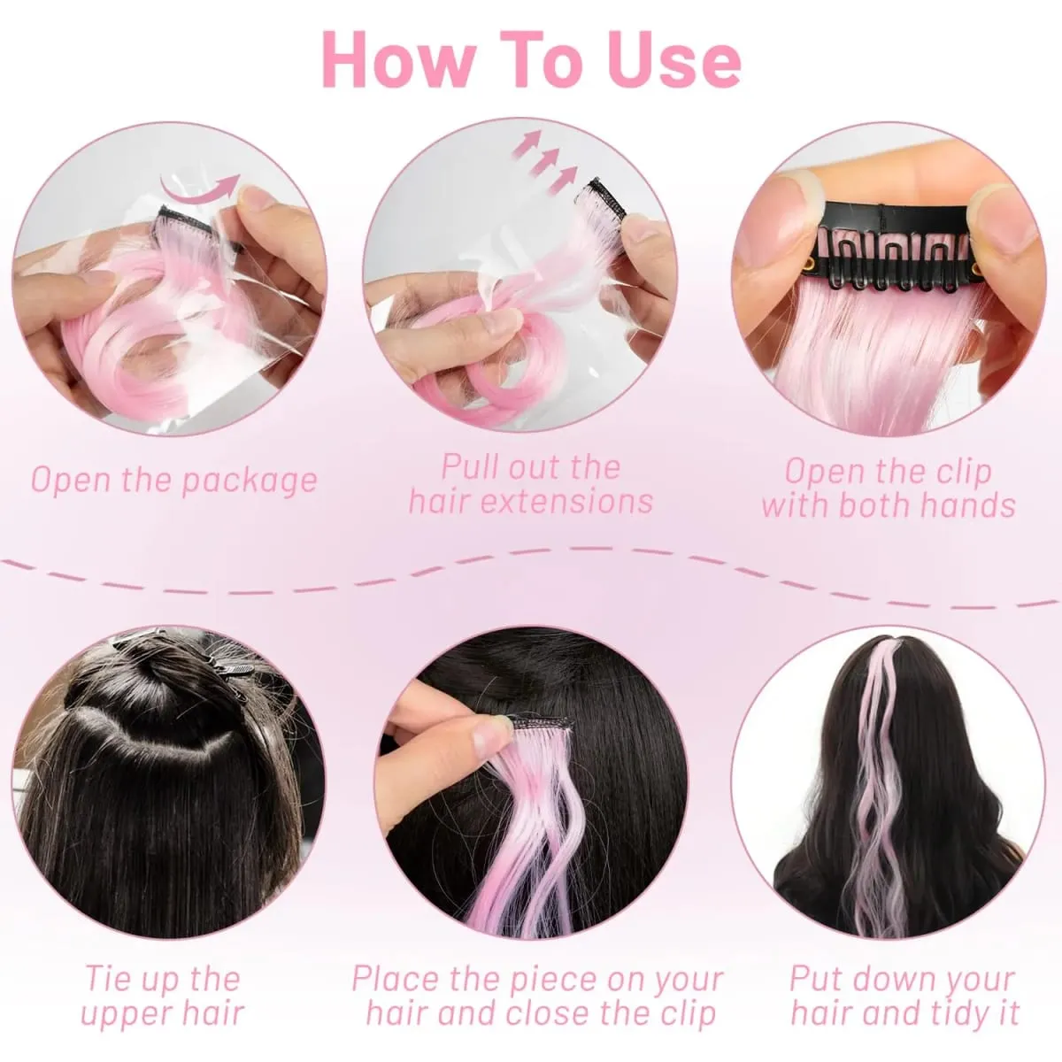6 Pcs Black Hair Extensions 22 Inch Curly Wavy Colored Hair Colorful Clip in Extensions Highlight Party for Kids Girls Synthetic — image 5