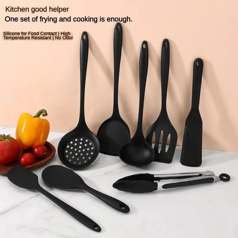 1/10PCS Food-Grade Silicone Kitchen Tools Set Heat-Resistant Slotted Spoon for Non-Stick Cookware & Hot Pot Multi-Use Strainer — image 1