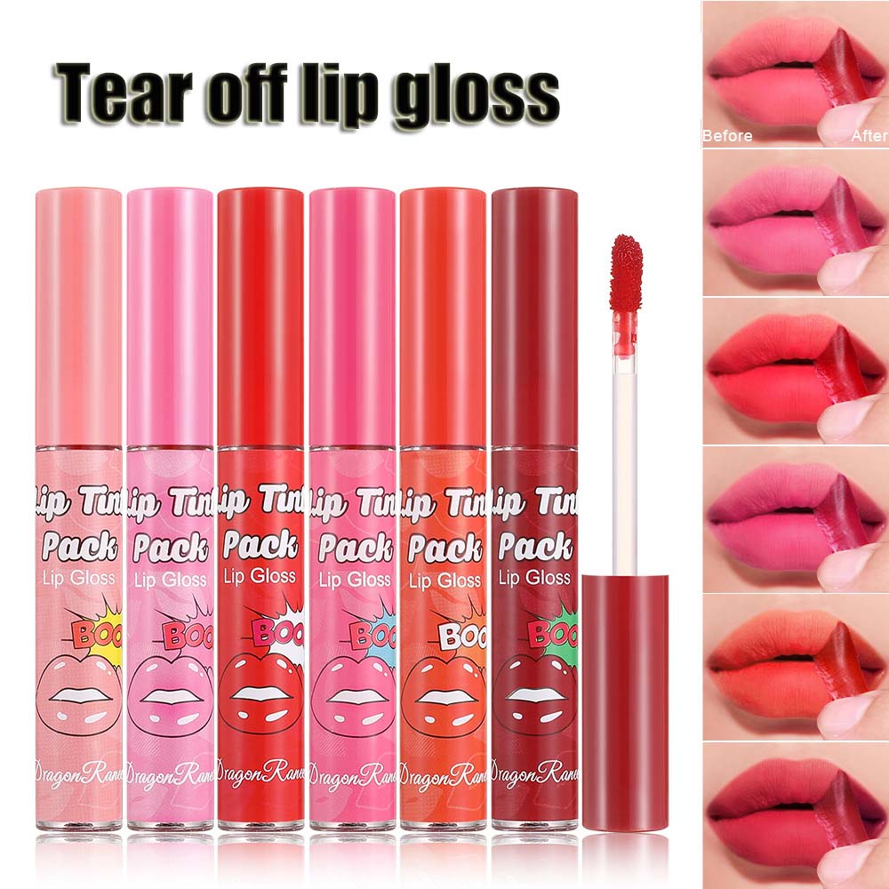 Peel Off Rose Red Lip Gloss Contorno delle labbra Contorno del tatuaggio Macchia per labbra Resistente al trasferimento impermeabile Strappo Peel Off Rossetto Trucco