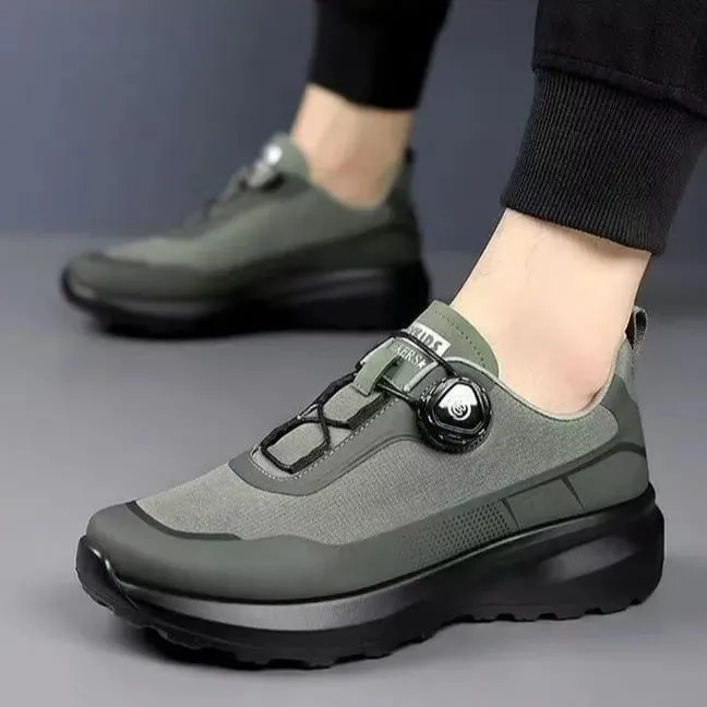 Tênis de corrida casual masculino com botão giratório preto resistente ao deslizamento sola grossa tênis esportivos ao ar livre para deslocamento — image 2