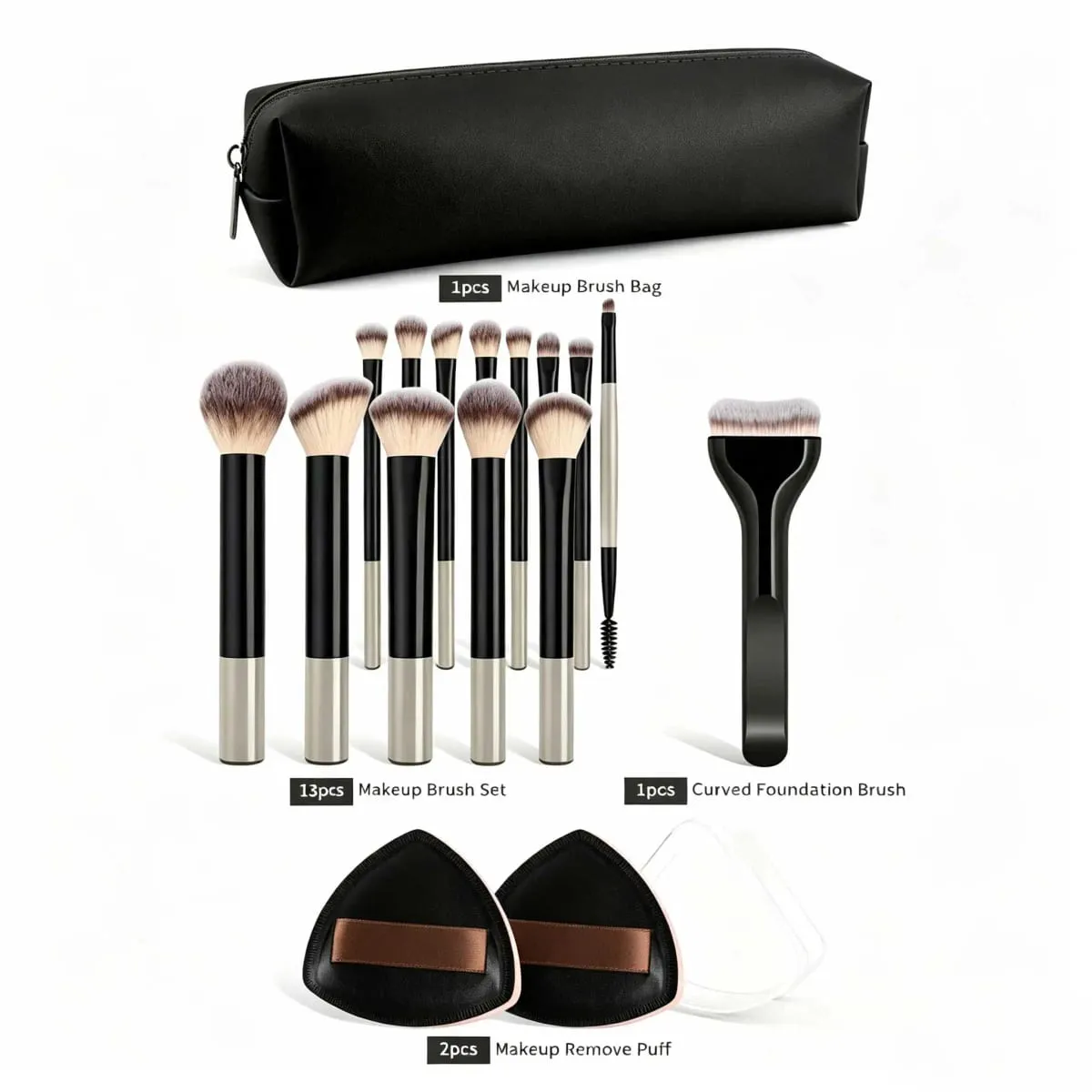 14Pcs Complete Makeup Brush Set Soft Synthetic Hair Foundation Blush Loose Powder Concealer Contour Blending Brushes Portable Tr
