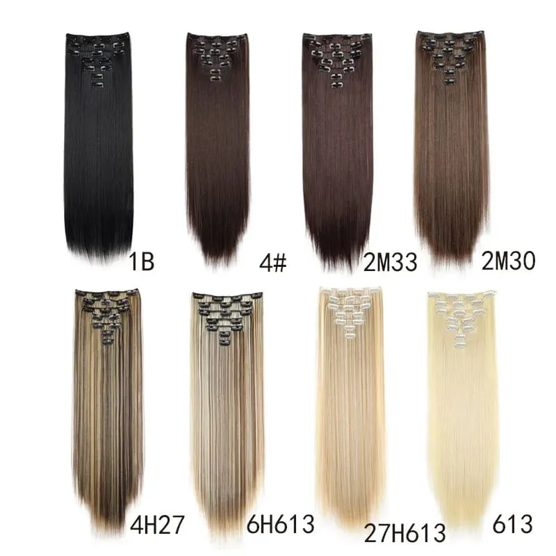 Synthetic 24inch Clips in Hair Extensions Long Straight Hairstyle Blonde Black Hairpieces Heat Resistant False Hair Daily Use — image 2