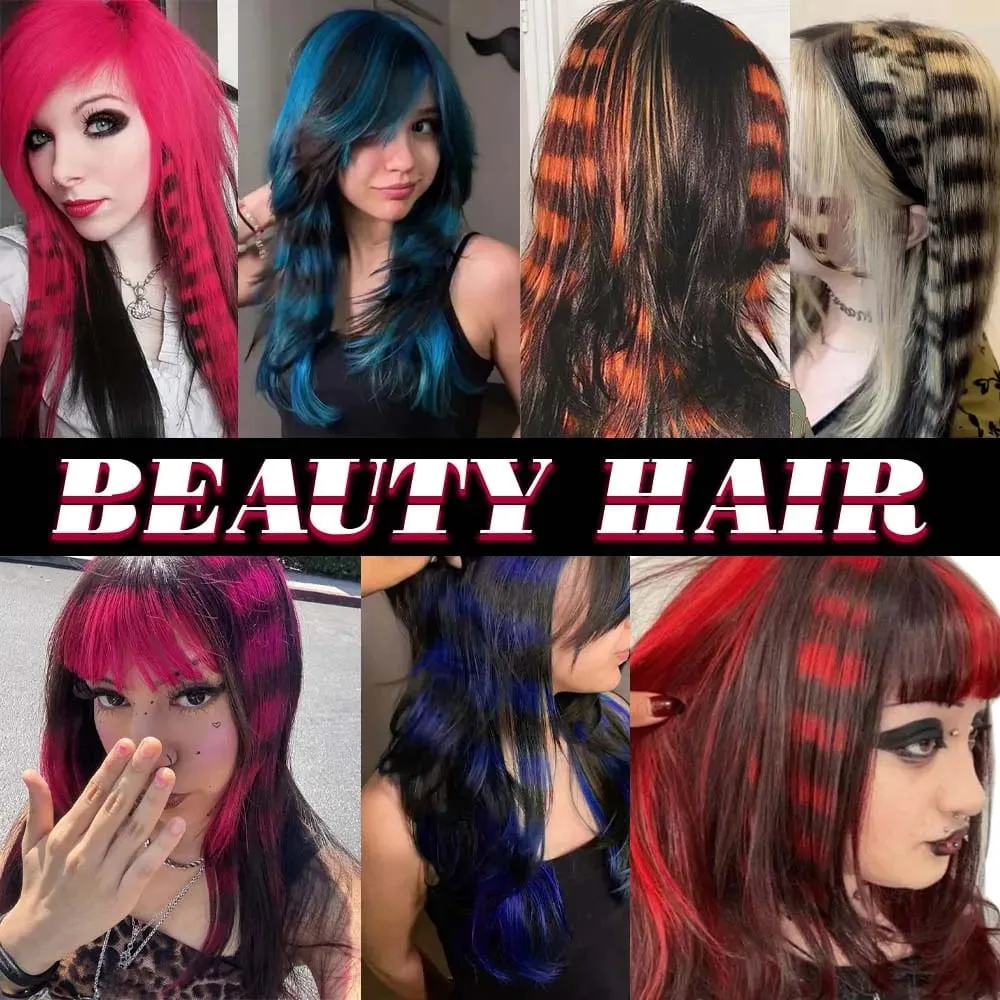 10pcs/set Stripe Printed Hair Colorful Long Straight Hair Pieces Synthetic Clip-in Hair Extensions for Daily Use Party Christmas — image 7