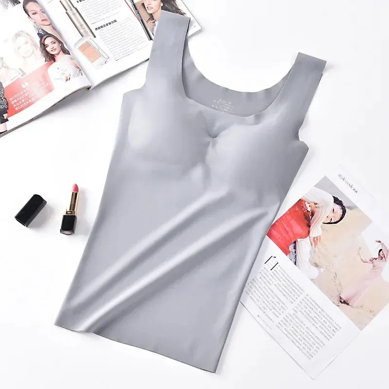 Ice Silk Wireless Padded Tank Top Push up Seamless Vest Crop Camisole Feminino Sleep Cami Soutien Gorge Lingerie Tee — image 3