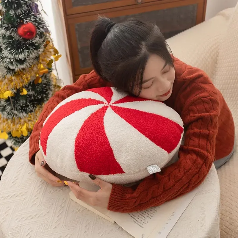 Christmas Day Plush Decor Pillow Stuffed Wreath Snowflake White Red Round Candy Soft Seat Cushion Party Prop Decor Gift — image 3