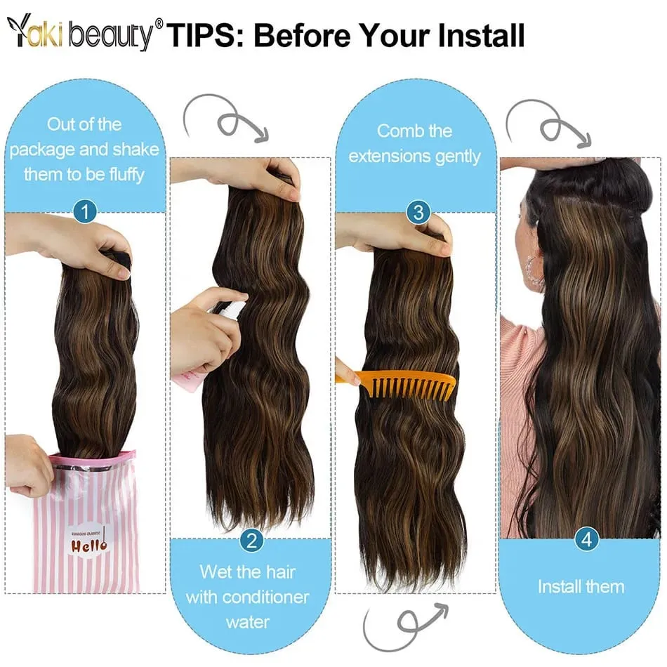 20 Inch Synthetic Long Wavy Hair Extensions Clip-in 6 Pieces Set Black Brown Blond Hairpieces for Volume And Length