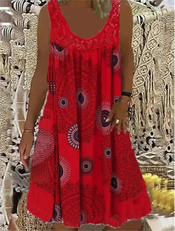 Damen-S-5XL-Größe, digital bedruckt, schulterfrei, sexy Leibchen, locker sitzendes Kleid, Spitze, Freizeitkleid, Sommerkleid