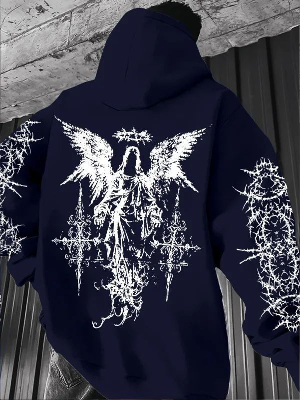 Styl gotycki anioł bluzy z kapturem z nadrukami mężczyźni kobiety Outdoor Street Casual Sport Trend hip-hop para z długim rękawem jesienno-zimowa bluza