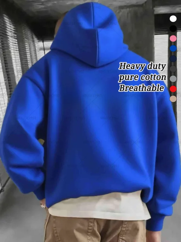 Fashion Men's Heavy-duty Cotton Hoodies Women Fleece Sweatshirt Pullover Casual Unisex Autumn Winter Long Short Sleeve Oversize — image 2