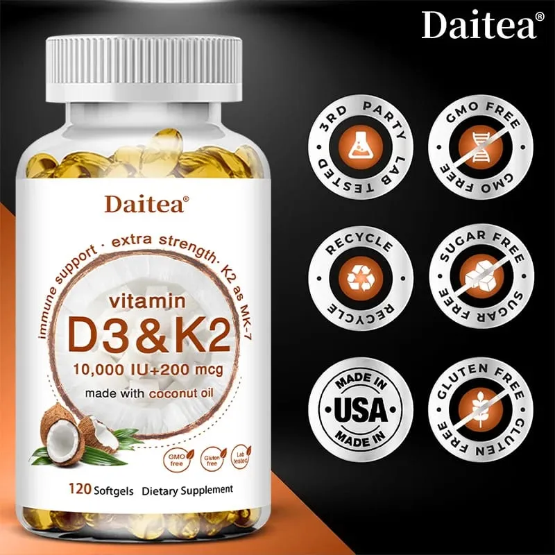 2-in-1 Vitamin D3 K2 Supplement Softgel 10000 IU VIT D3 + 200 MCG Vitamin K2 Support Calcium Absorption in Bones — image 5