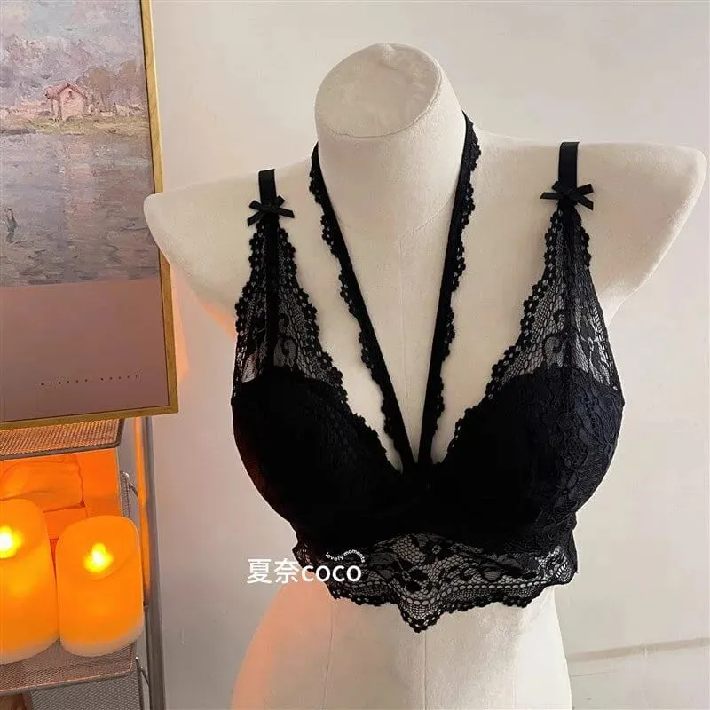 French Lace Wide Strap Thick Top Inner Lace Layer No Underwire Bra Set Petite Women Small Bust Comfort Lingerie Set 32-38 S-XL — image 4