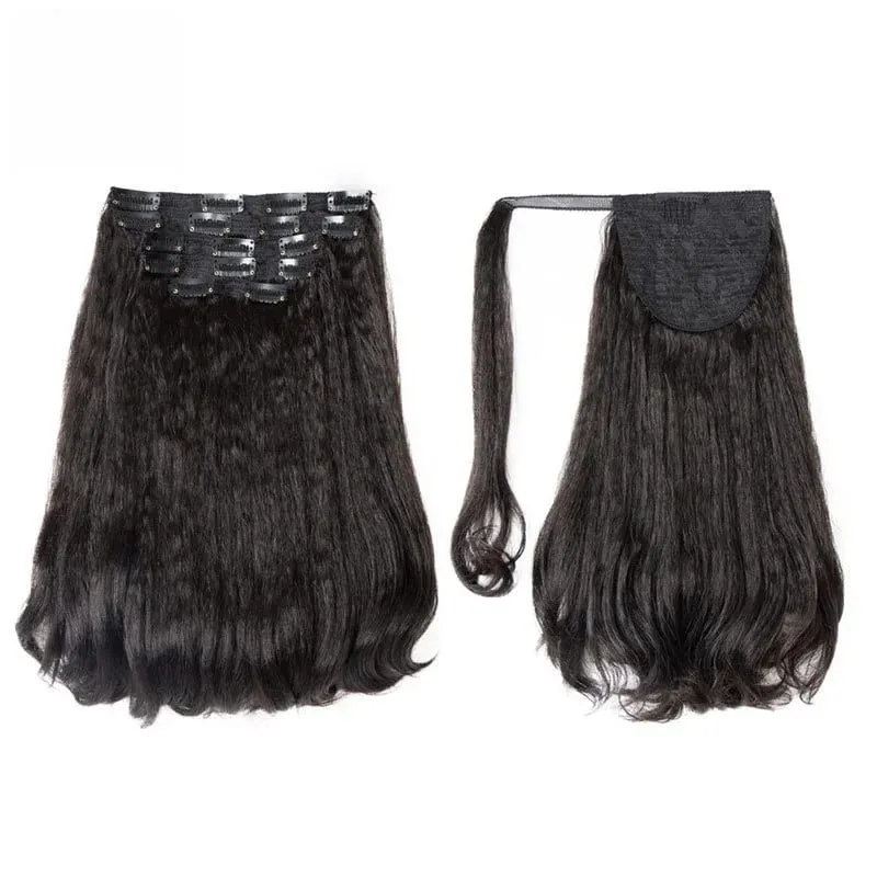 Blice Wrap Around Kinky Straight Tail Warping Curl Synthetic Fluffy 6PCS All-In-One 17Clips-In Hair Extension Hairpieces — image 7