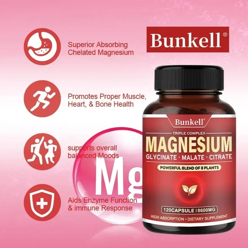 Magnesiumglycinatmalatcitrat med hög absorption 100 % kelaterad icke-GMO Vegetarisk glutenfri 8 600 mg 120 kapslar — image 3