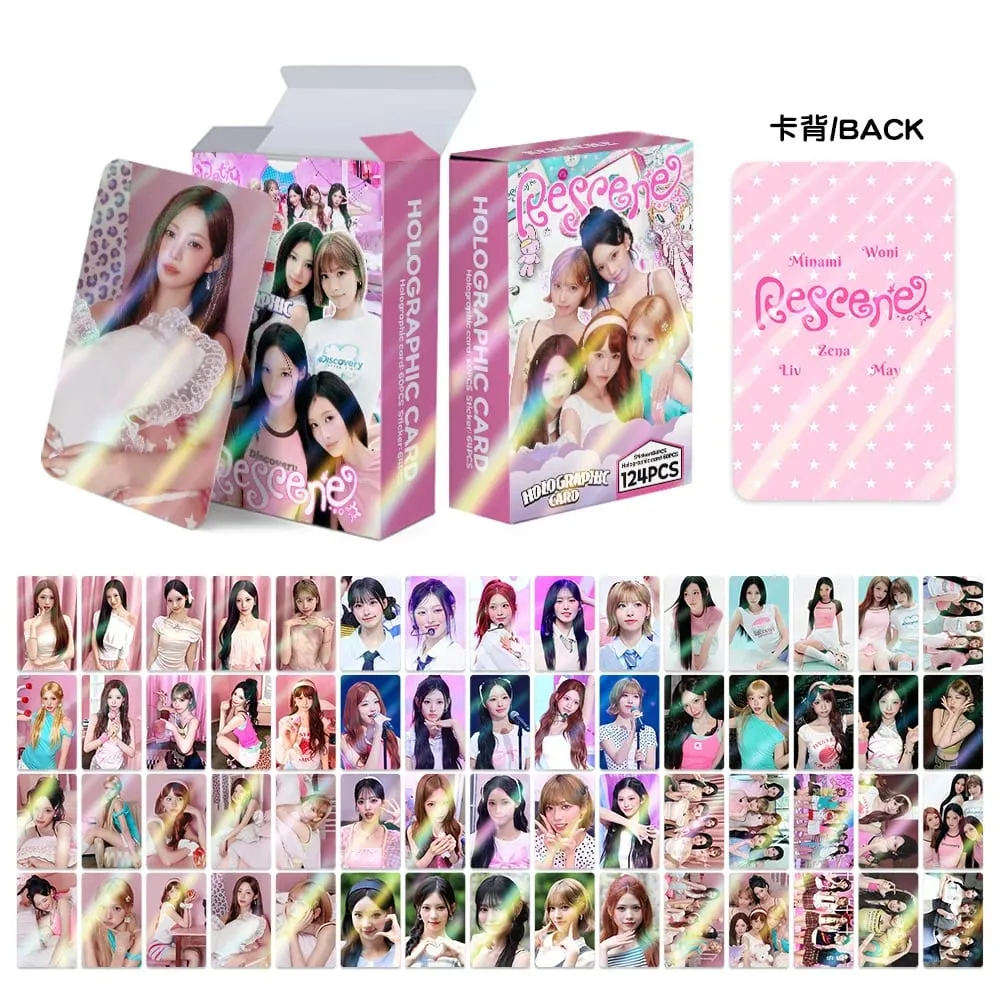 124Pcs/Set Idol RESCENE Total Link New Album Pretty Girl Laser Cards And Stickers Postcards Woni Liv Minami May Zena Fans Gifts — image 1