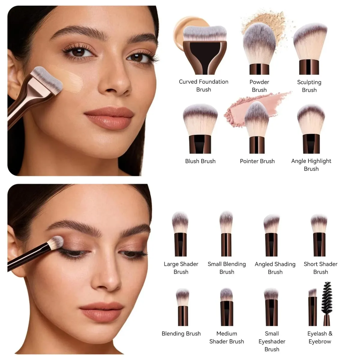 15 PCS Makeup Brushes Professional Make Up Brushes Premium Synthetic Powder Concealers Brushes Travel Makeup Brush Set