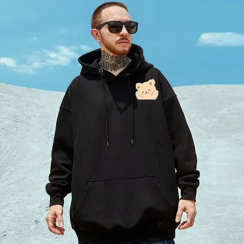 M-8XL النمط الأمريكي الشارع البني لطيف الدب طباعة المتضخم هوديي زوجين هوديي الطالب كبير لينة المخملية مقنعين سترة — image 4