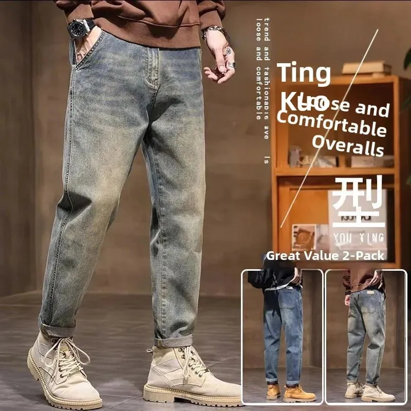 Spring Summer New Retro Men's Jeans Straight Leg Elastic Casual Versatile Classic Mid-Rise Long Pants Comfortable Fit — image 5