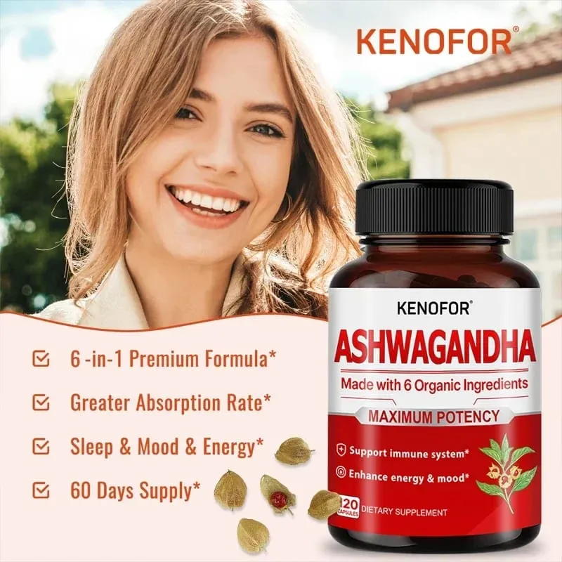 Organic Ashwagandha - 120 Veggie Capsules Pure Organic Ashwagandha Powder and Root Extract - Relieves Stress Improves Mood