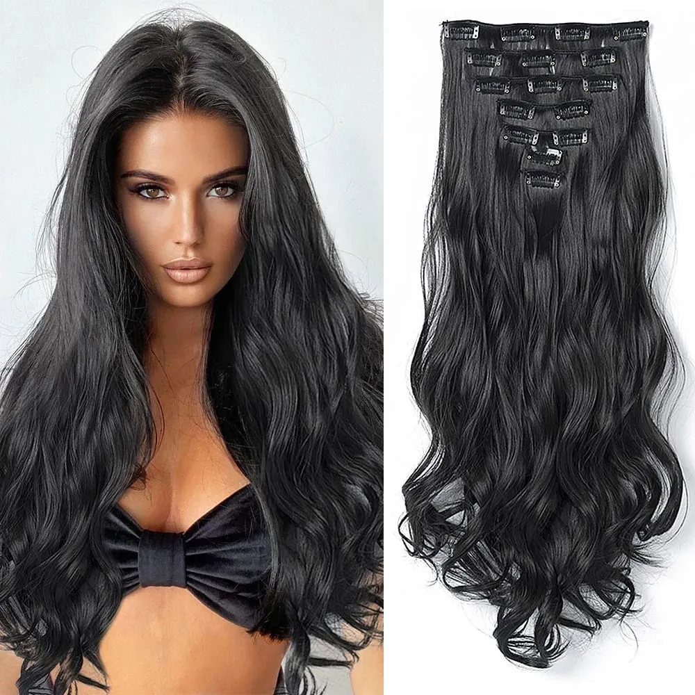 Synthetic Clip in Hair Extensions Purple hairpieces 7pcs/set 22inch Thick Hair for Women Girls Daily Party Cosplay — image 10