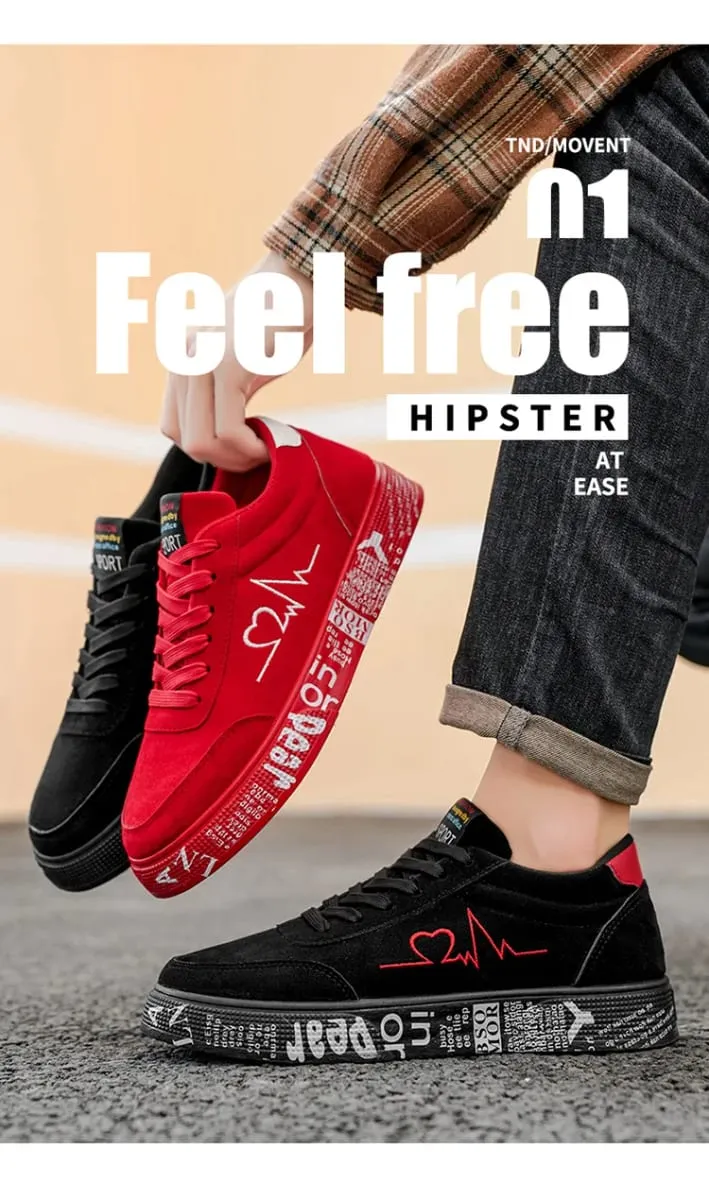 2026 Fashion Men's Vulcanized Sneakers Male Lace-up Casual Shoes Breathable Original Canvas Red Black Lover Shoes Graffiti Flats — image 8